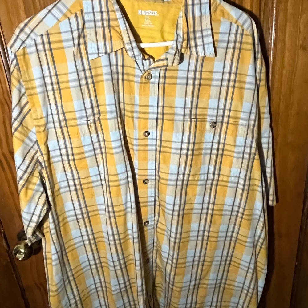 KingSize Men's Blue and Yellow Plaid Casual Shirt